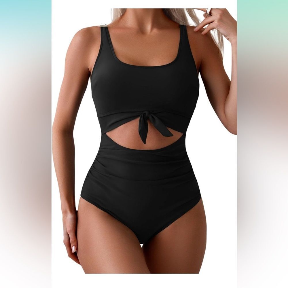 NWT Black Women’s Tummy Control One Piece Swimsuit Cut out Sz M